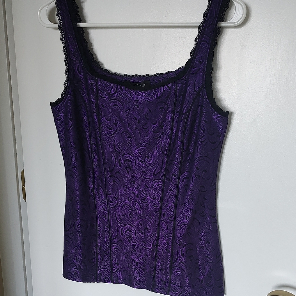 White House Black Market Purple Tank Top with Black Lace